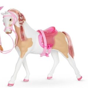 Charming Pink and White Toy Horse with Saddle